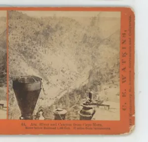 River & Canyon Cape Horn Central Pacific Railroad CA C.E. Watkins Stereoview - Foto 1 di 2