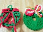 2 Hand Knitted Wreath Pins/Brooches 21/2" each Red/Green & Green Smoke Free Home