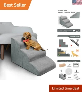 Dog Foam Stairs 3 Steps Non-Slip Ramps for Older Pets Indoor Use Grey Color - Picture 1 of 8