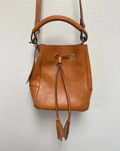 Divina Firenze Giada Tan Genuine Leather Crossbody Bucket Bag Made in Italy NEW - Picture 1 of 20