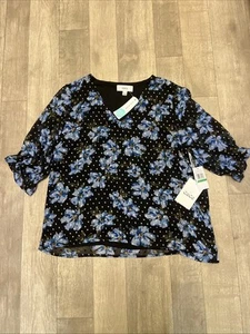 CeCe Women's Crewneck Shirred-Elbow-Sleeve Top Size L - Picture 1 of 9