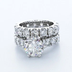 8.4CT AGI Lab-Created Diamond D/VVS1 Round 14K Wide Band Side-Stone Ring Set - Picture 1 of 4