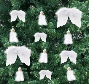 12 Stück Christbaumschmuck Engelsflügel & runde Feder Anhänger Set weiß - Bild 1 von 6