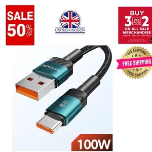USB A to Type C Cable 6A 100W Fast Charger Braided Long Lead 0.25M 1M 2M 3M - Picture 1 of 9