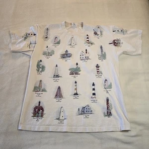 Camicie artigiani AOP vintage anni 90 uomo XL grigio faro opera d'arte stampa all over - Foto 1 di 8