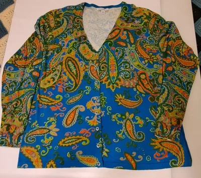 Cárdigan Isaac Mizrahi Live Azul Paisley Tejido XL Suéter Botón Ligero Suave Foto 1 de 4