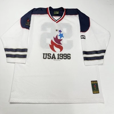 Camiseta masculina de hóquei vintage 1996 Atlanta Olympics 2XL equipe branca EUA esportes ACOG - Imagem 1 de 4