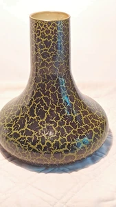 Hand Painted Cold Process Glass Vase Brown & Green Abstract Look Made In Spain - Picture 1 of 16
