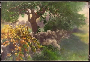 PF MURRAY FIRMADA Y RARA Antq cEa.1920s Enorme Foto Color a Mano ÁRBOL DE MANZANA EN PRADO - Imagen 1 de 2