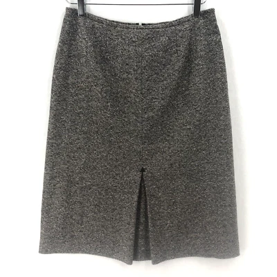 Falda de tweed Tahari mezcla de lana seda talla 8 marrón línea A plisada frontal forrada *DEFECTUOSA Foto 1 de 4