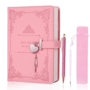 Leather Journal Travel Diary with Heart Shaped Lock, Key and Pen for Girls Women - Picture 1 of 5