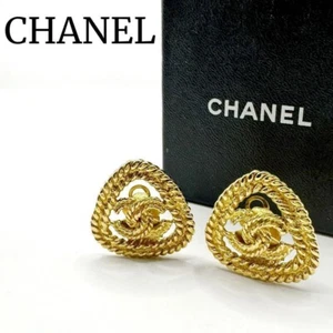 Chanel vergoldete CC Logos Dreieck Vintage Clip Ohrringe mit Box #33 - Bild 1 von 9