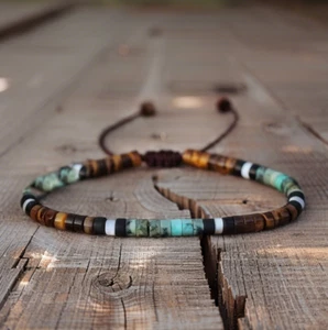African Turquoise Tiger Eye Tube Beads Healing Dainty Women Men Lucky Bracelet - Picture 1 of 3