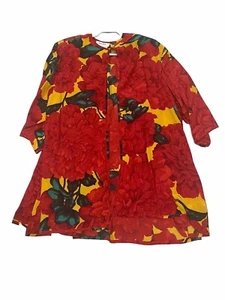 Rare Vintage Duster Jacket Sash Nieman Marcus Akira Silk BEGONIA PRINT - Picture 1 of 24
