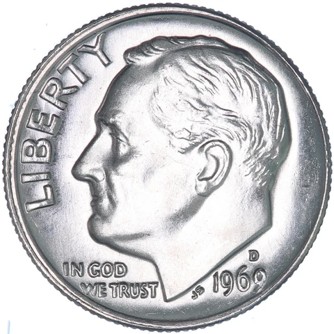 1969 D Roosevelt Dime Gem BU US Coin Cover