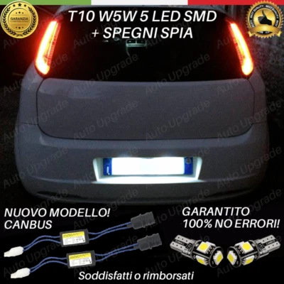 COPPIA LUCI TARGA A LED PER FIAT GRANDE PUNTO T10 W5W + SPEGNI SPIA 1NO AVARIA - Immagine 1 di 3