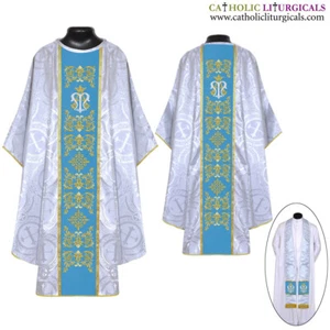Metallic Silver Gothic Vestment and Stole Set with AM Embroidery, Casula, NEW - Picture 1 of 1