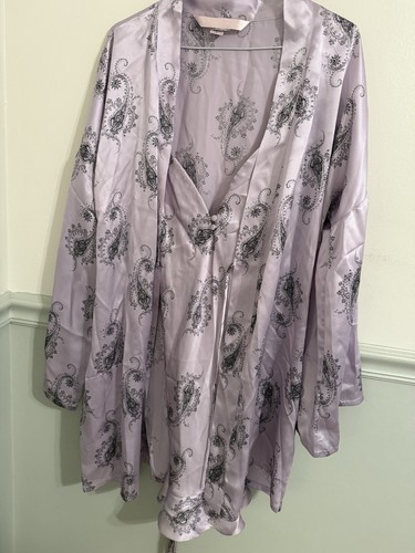 UNDERCOVER 2 Pezzi Victoria’s Secret Vintage Seta Abito Slip Accappatoio Lilla Paisley Piccolo