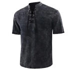 T-Shirt Top Pullover Tunica T-Shirt Uomo Manica Corta Gotico Solido Con Lacci+