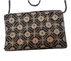 Vintage Old Zari Wire Thread India Traditional Black Velvet Ladies Purse - Picture 1 of 9