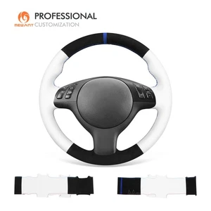 MEWANT Black Alcantara White PU Leather Steering Wheel Wrap for BMW 3 Series E46 - Picture 1 of 9