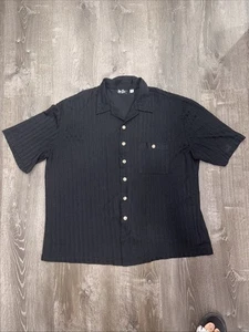 Vintage Alan Stuart Black Textured Short Sleeve Button-Up Shirt XXL Made In USA - Picture 1 of 8