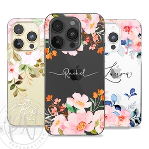 Personalisierte Handyhülle Blumen Name Silikon Cover für iPhone 11 12 13 14 15 16 - Bild 1 von 13