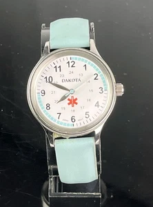 DAKOTA Women's Watch Medical Silver Tone 24 Hour 35mm Teal Band New Battery Runs - Picture 1 of 6