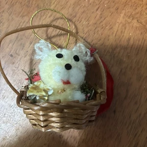 Vintage Pom Pom cane in cestino ornamento 1,5" - Foto 1 di 3