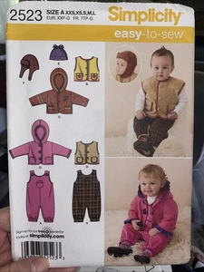 Simplicity 2523 Baby Overalls Jacket Vest Hats Sz XXS-L Newborn - 18 Months UC - Picture 1 of 2