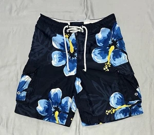 Abercrombie Fitch Swim Trunks Youth Extra Large Blue Hawaiian Cargo Board Shorts - Picture 1 of 13