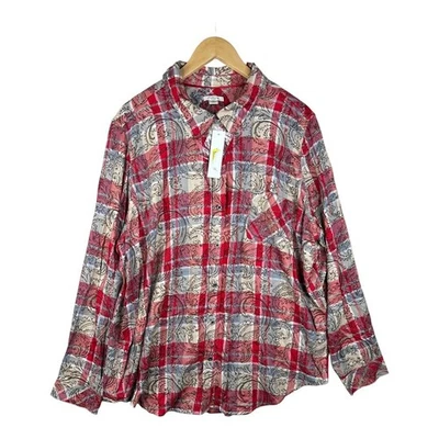New Westbound Woman Plaid Paisley Print Long Sleeve Button Down size 2X Red/Blue - Image 1 of 4
