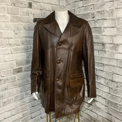 Abrigo chaqueta de cuero vintage años 70 para hombre 44 discoteca retro gabardina Rockabilly Foto 1 de 4