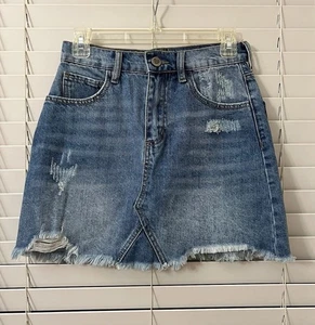 Buddy Love Damen Gr. 26 Distressed Denim Mini blau Jeansrock roher Saum Taschen - Bild 1 von 17