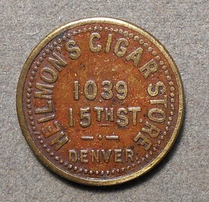 Denver (CO), Heilmon’s Cigar Store, 1039 15th St. Good For 5c In Trade. Brass - Picture 1 of 2