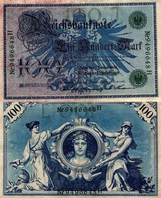 Alemania 100 marcos 1908 Pick# 34 en estado bastante bueno Foto 1 de 2