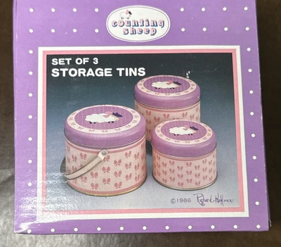 Conjunto Vintage Latas de Armazenamento Redondas Ovelha com Arcos Rosa Richard Hoffman 1986 NOS 1980s - Imagem 1 de 4