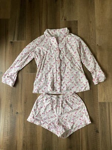 BedHead Flamingo Print Cotton Shorts Long Sleeve Top Pink White Pajama Set Sz S - Picture 1 of 7