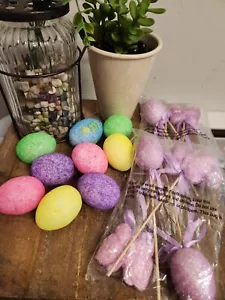Easter Picks EGGS BUTTERFLIES Foam Glitter Decor Wreath Craft Floral DIY Pastel - Picture 1 of 4
