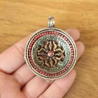 PN253+Tibet+Copper+Inlaid+Turquoise+Coral+Cross+Dorje+44mm+Round+Amulet+Pendant