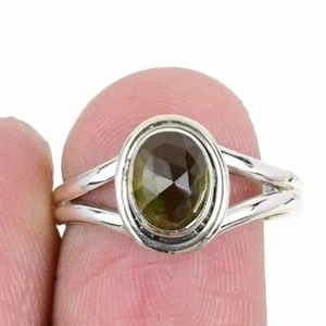 moldavite Faceted Gemstone 925 Sterling Silver Wife Cluster Ring Jewelry Size 8 - Picture 1 of 7
