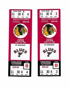 Chicago Blackhawks vs St. Louis Blues unused Hockey Tickets from 9/22/1991 - Picture 1 of 2