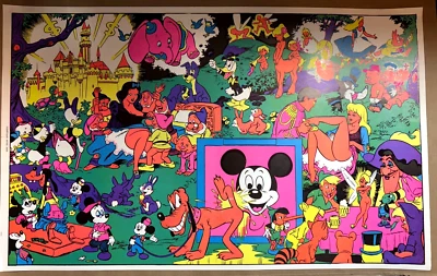 DISNEY AFTER DARK VINTAGE 1970's BLACKLIGHT HEADSHOP POSTER By WOLLY WOOD #2 - Image 1 of 4
