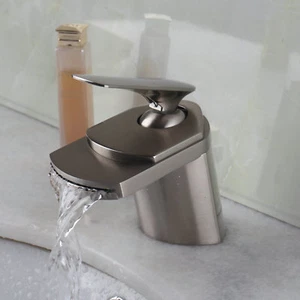 Waterfall Bathroom Faucets Brushed Nickel Vessel Sink Mixer 1 Handle/Hole Taps - Picture 1 of 12