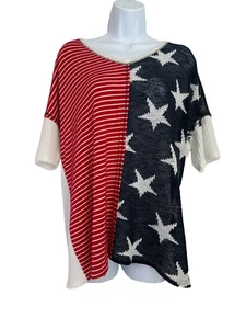 BIBI Damen Gr. XL kurz SL Oberteil Pullover patriotisch Sterne & Streifen A-121 - Bild 1 von 8