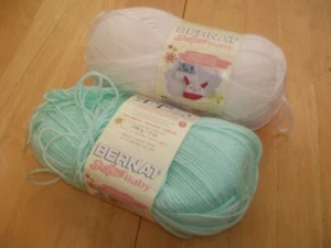 Lot of 2 Bernat Softee Baby Blanket Yarn Skeins Mint 02004 & White 02000 Crochet - Picture 1 of 6