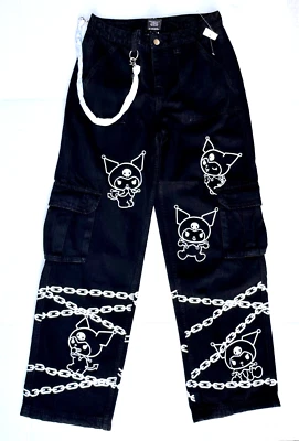 Hot Topic X Sanrio Kuromi Cinturón Cadena Carpintero Pantalones 100% Algodón Talla 7 NUEVO Foto 1 de 4