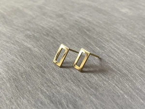 18K Gold Geometric Rectangle Earrings – Handmade Jewelry – Minimalist Artistic - Picture 1 of 13