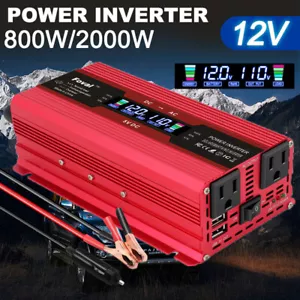 Power Inverter 2000W/800W DC 12V to AC 110V 120V LCD USB Car Vehicle Converter - Picture 1 of 6