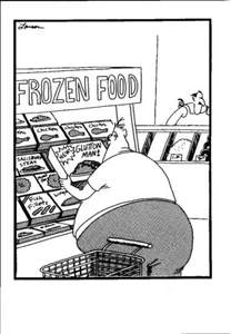 Gary Larson Far Side Glutton Man Frozen Food Shopping Cartoon Comic postcard GP6 - Picture 1 of 2